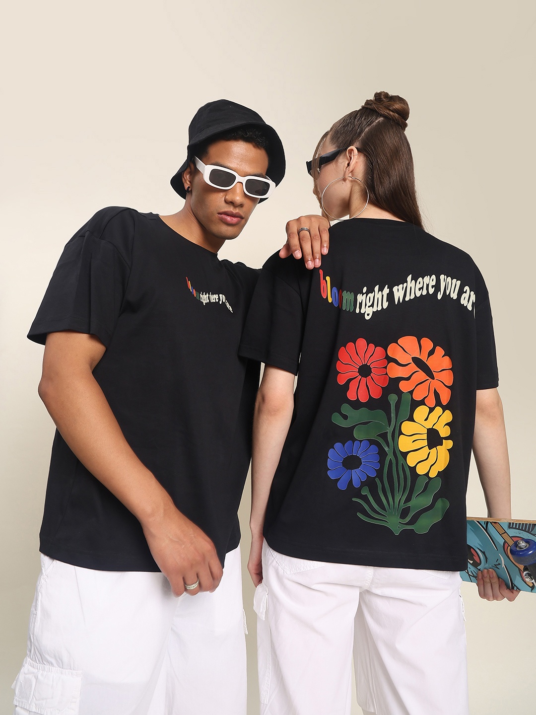 

Bene Kleed Men Pure Cotton Pride Bloom Typography Oversized T Shirt, Black
