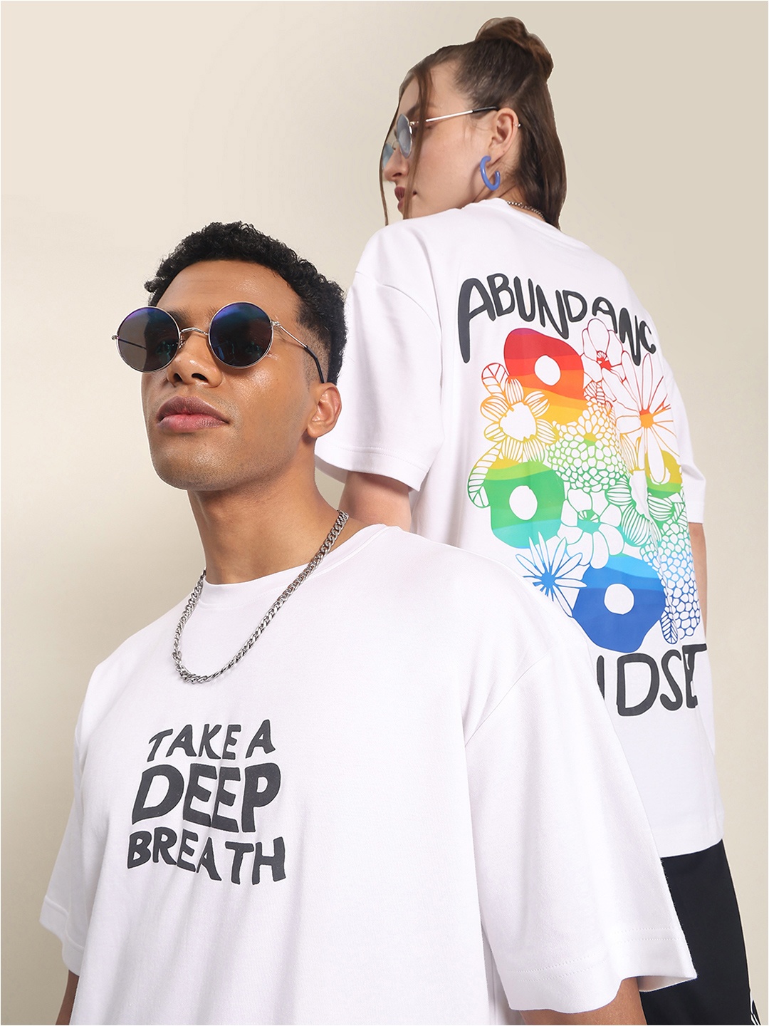 Bene Kleed Men Pride Abundance is a mind set Typography White Oversized T Shirt