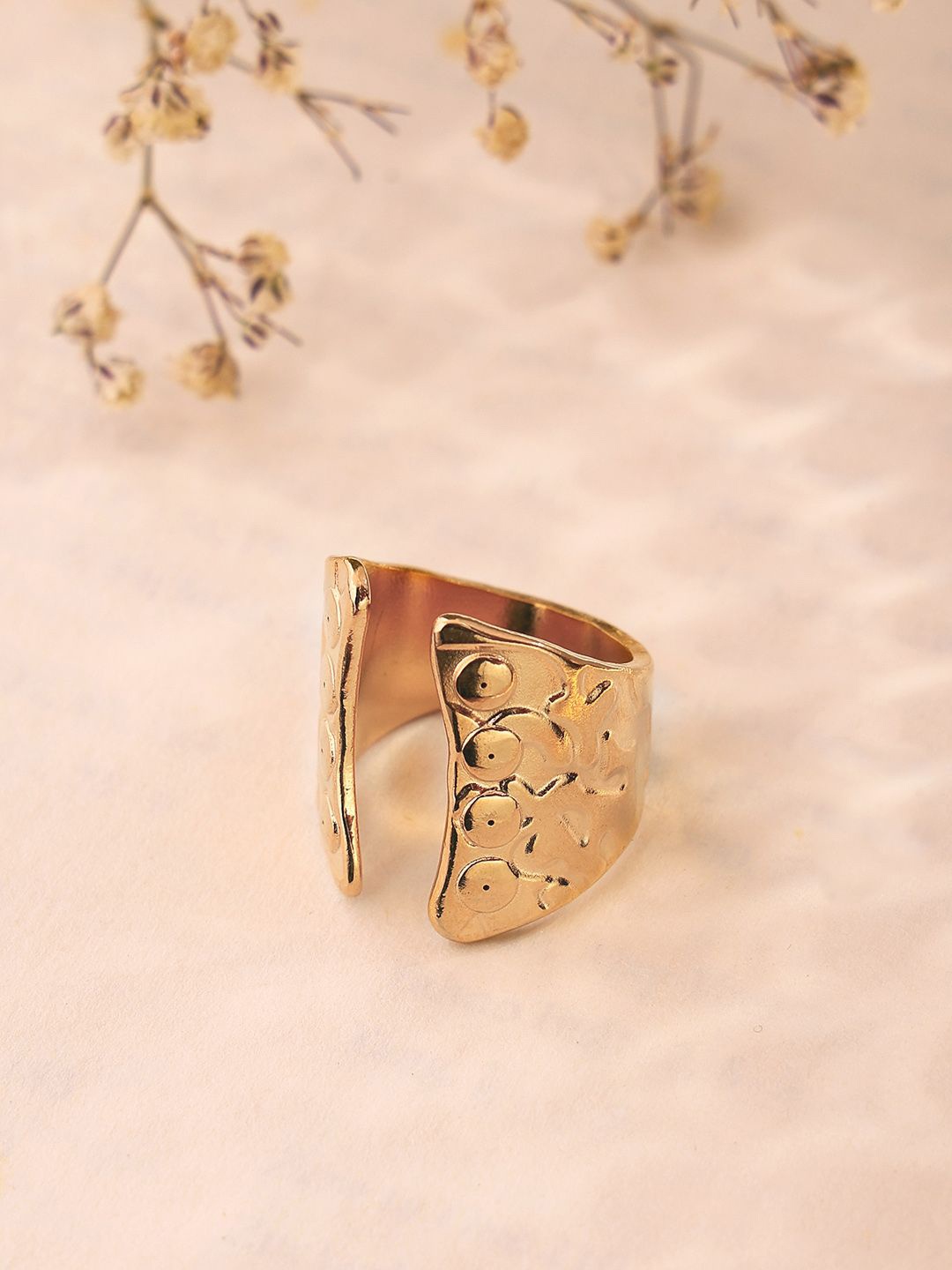 

PRITA Gold-Plated Adjustable Hammered Style Finger Ring