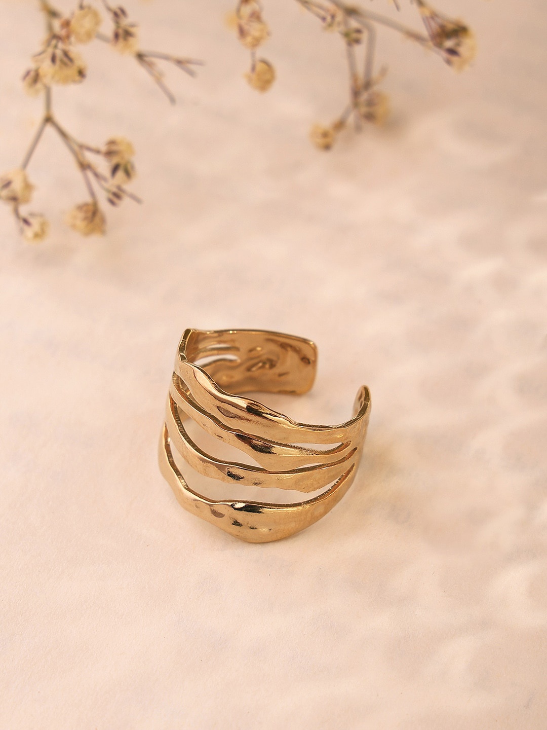 

PRITA Gold-Plated Adjustable Layered Hammered Style Finger Ring