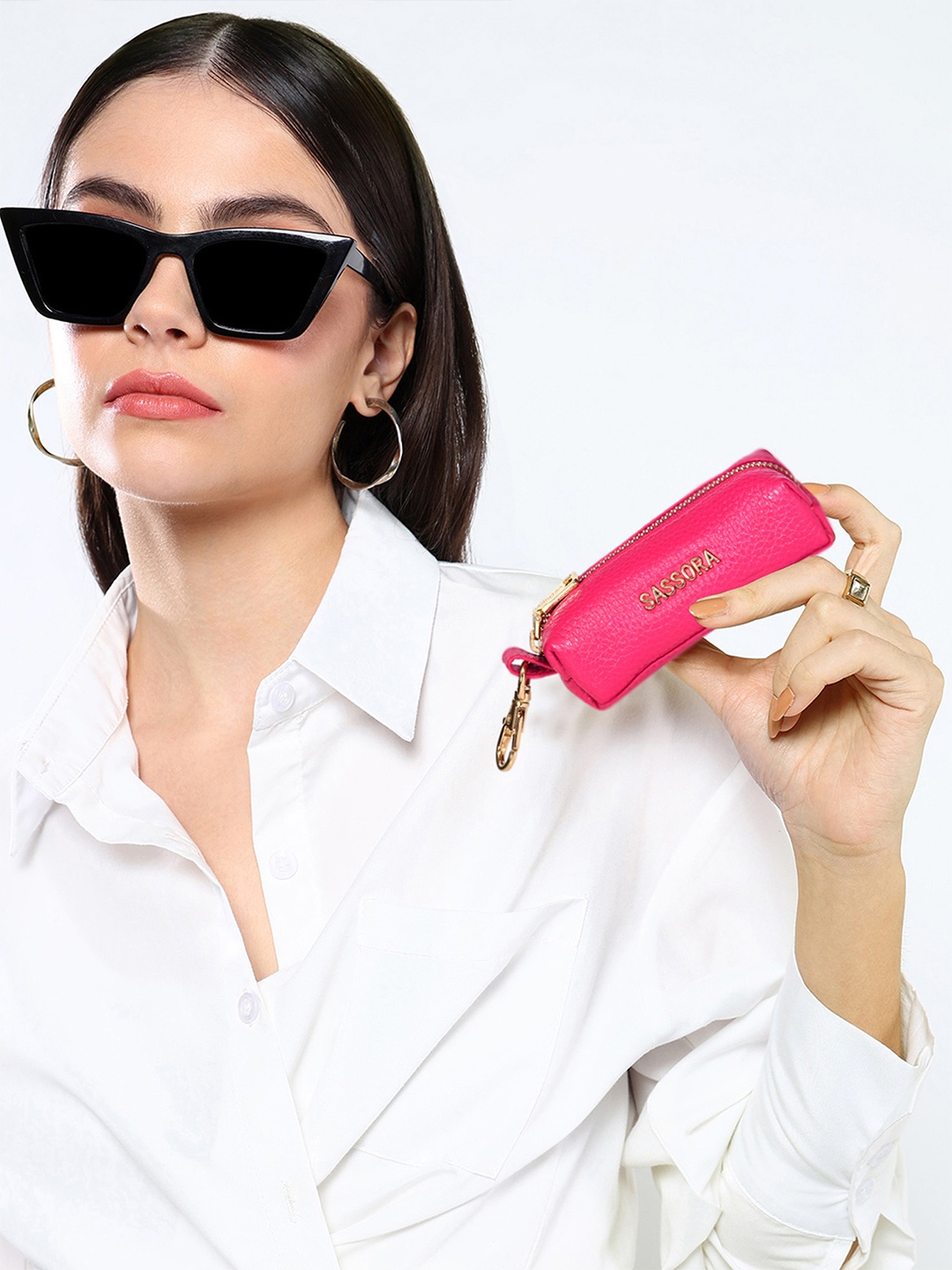 

Sassora Premium Unisex Textured Genuine Leather Keycase Travel Pouch, Fuchsia