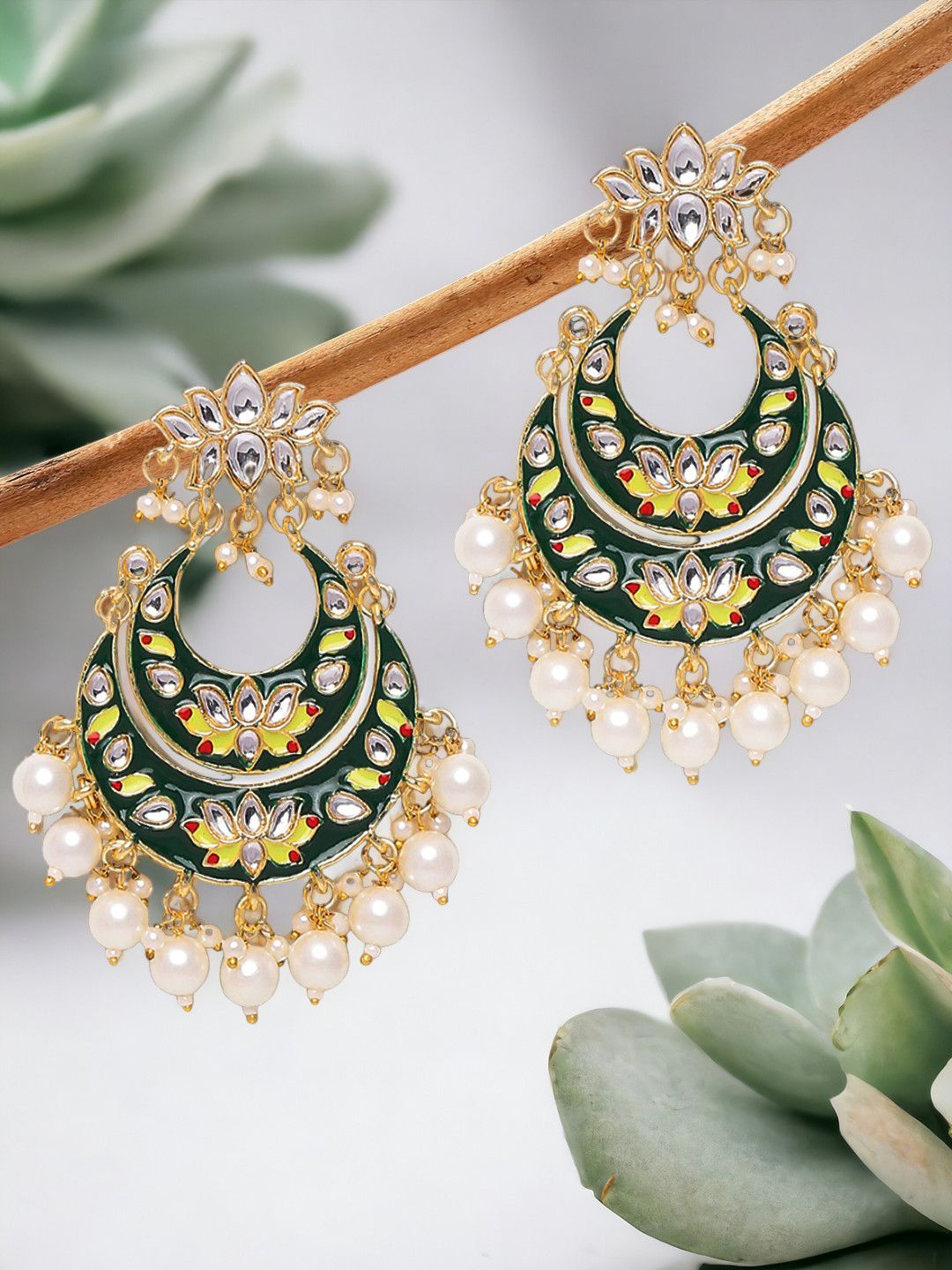 

Anouk Gold-Toned Kundan-Studded & Beaded Floral Chandbalis