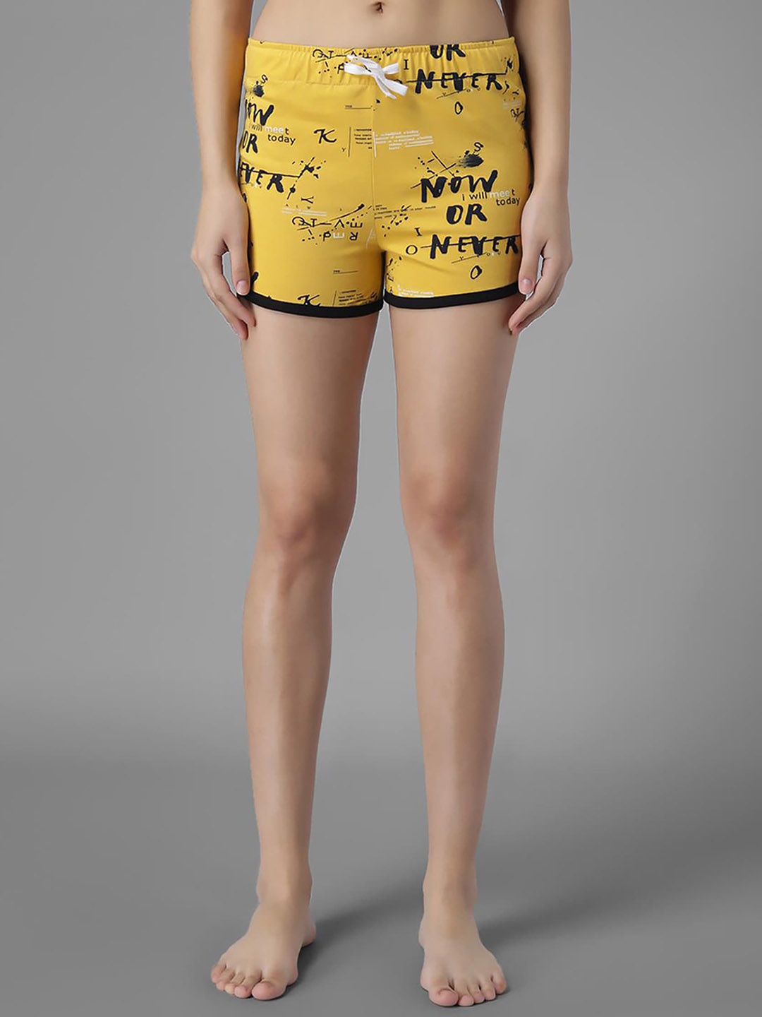 

Kotty Women Typography Printed Regular Fit Low-Rise Hot Pants Shorts, Yellow