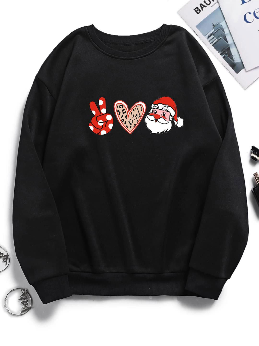 

Kotty Black Graphic Printed Round Neck Pullover Sweatshirt
