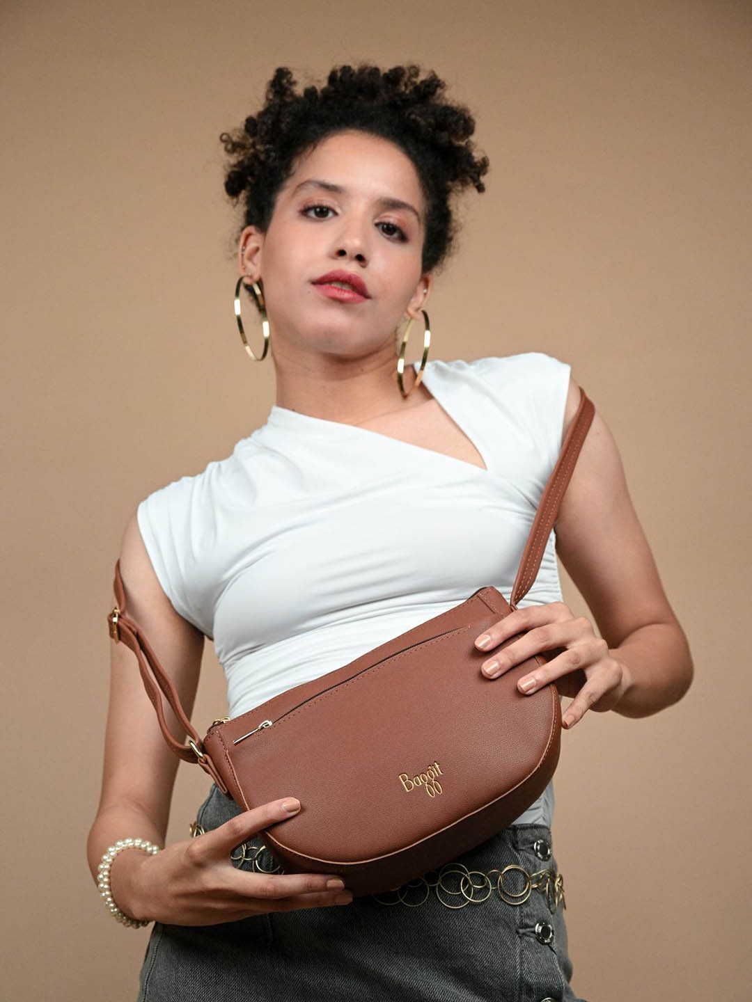 

Baggit Structured Sling Bag, Brown