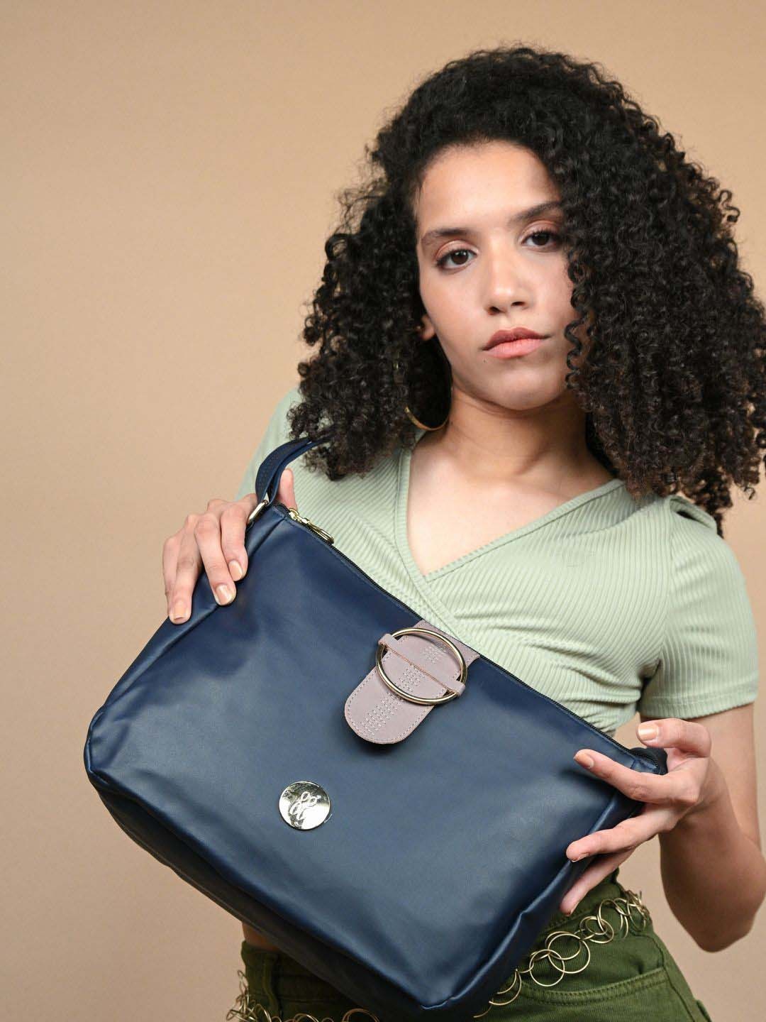 

Baggit Structured Sling Bag With Buckle Detail, Blue