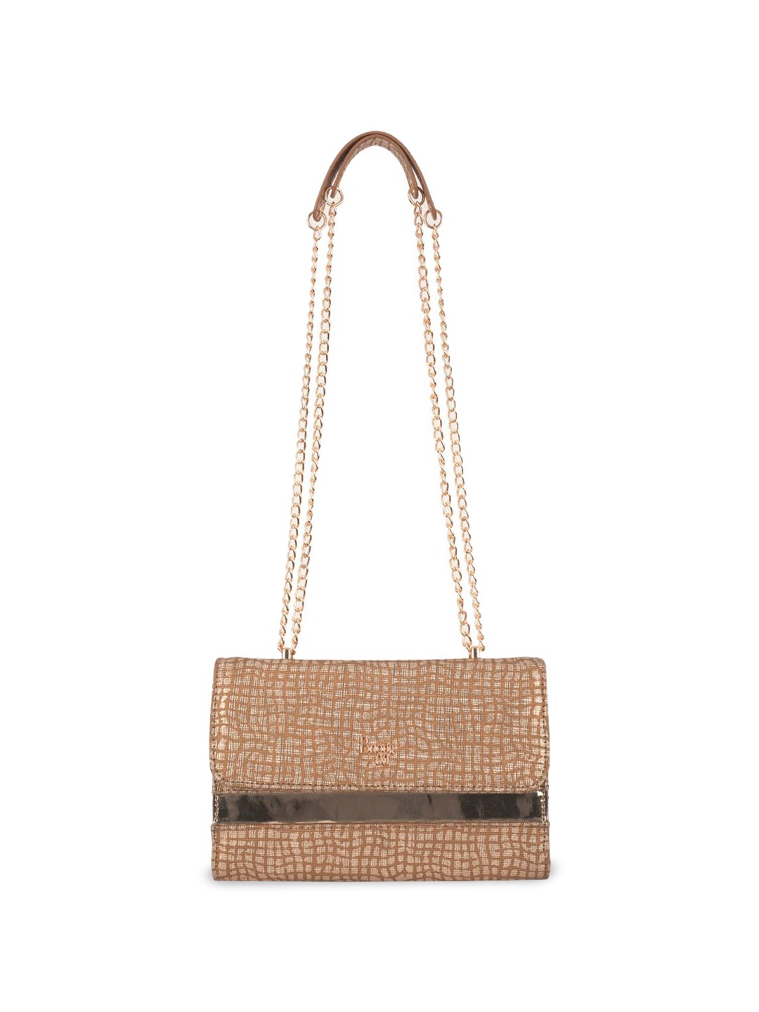 

Baggit L Middle Glisten Textured Structured Sling Bag, Gold