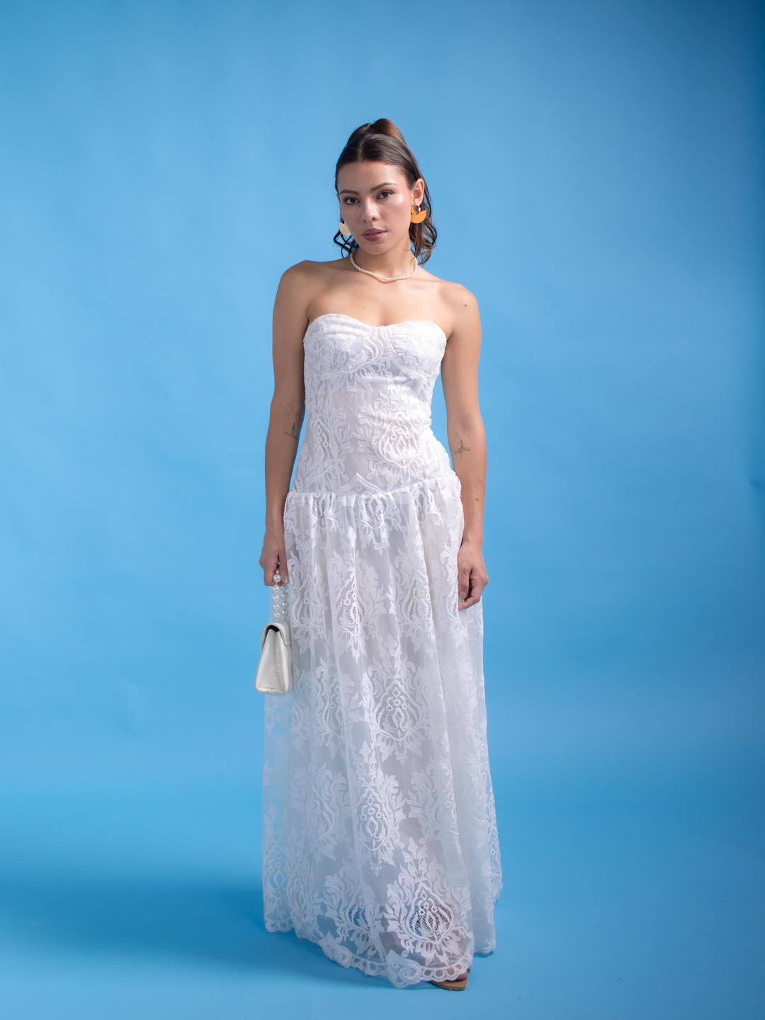 

Stylecast X Hersheinbox Strapless Floral Lace Maxi Dress, White