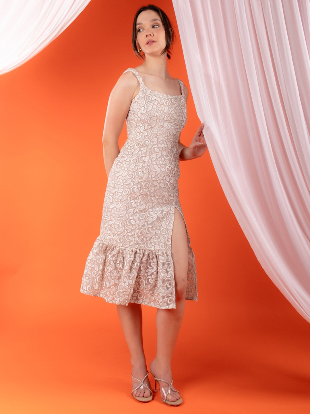 

Stylecast X Hersheinbox Embroidered Dropwaist Midi Dress, Off white
