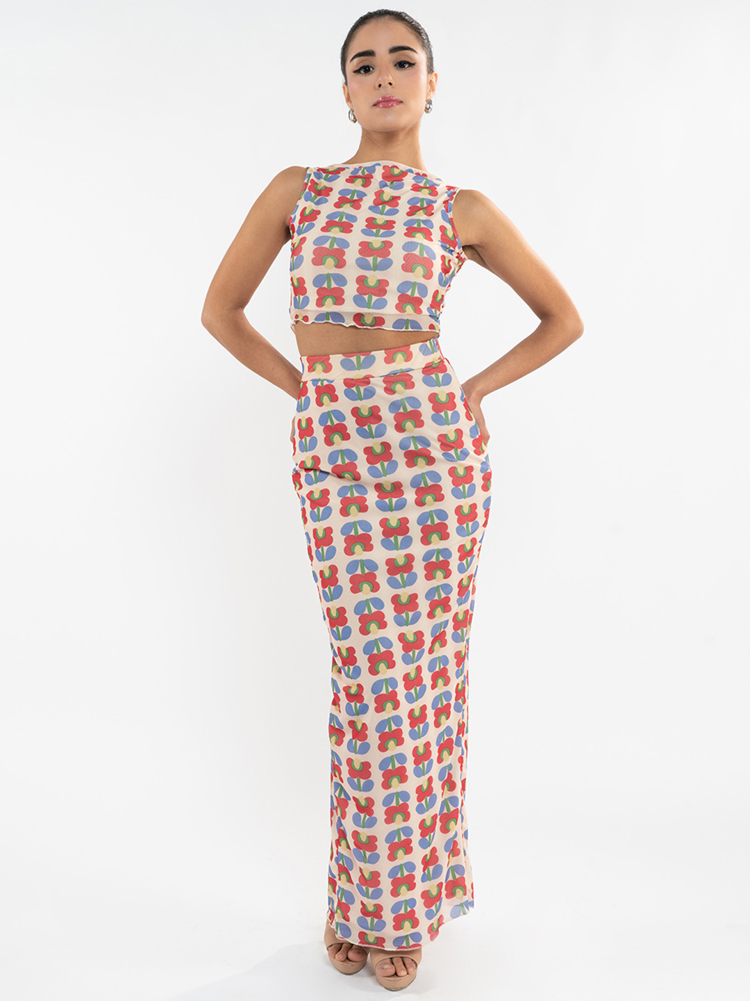 

Stylecast X Hersheinbox Printed Mesh Co-ords, Cream