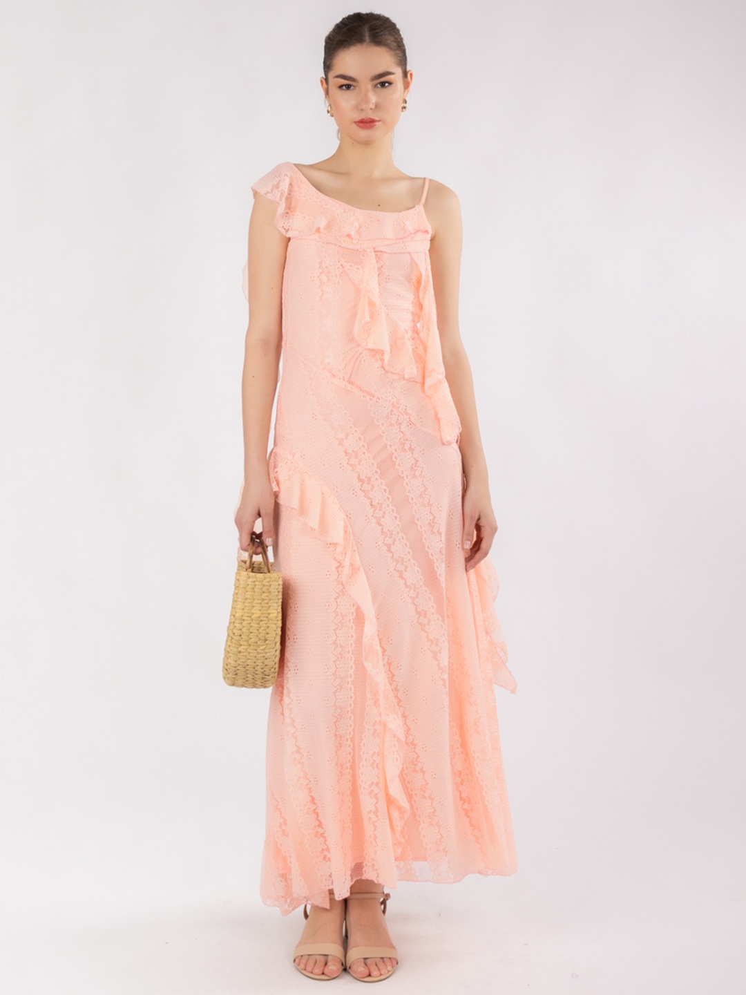 

Stylecast X Hersheinbox Ruffled Lace Maxi Dress, Peach