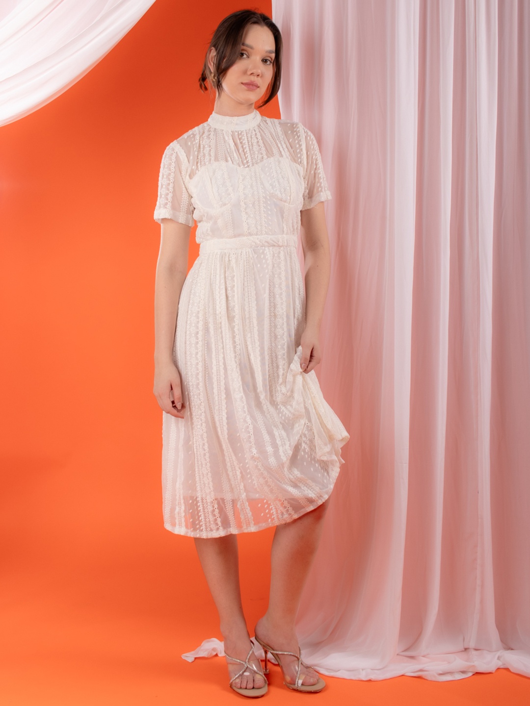 

Stylecast X Hersheinbox Net & Embroidered A-Line Dress, Off white