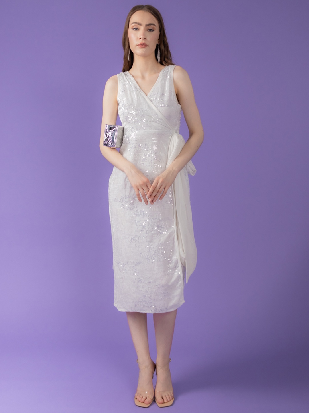 

Stylecast X Hersheinbox Embellished Midi Wrap Dress, White