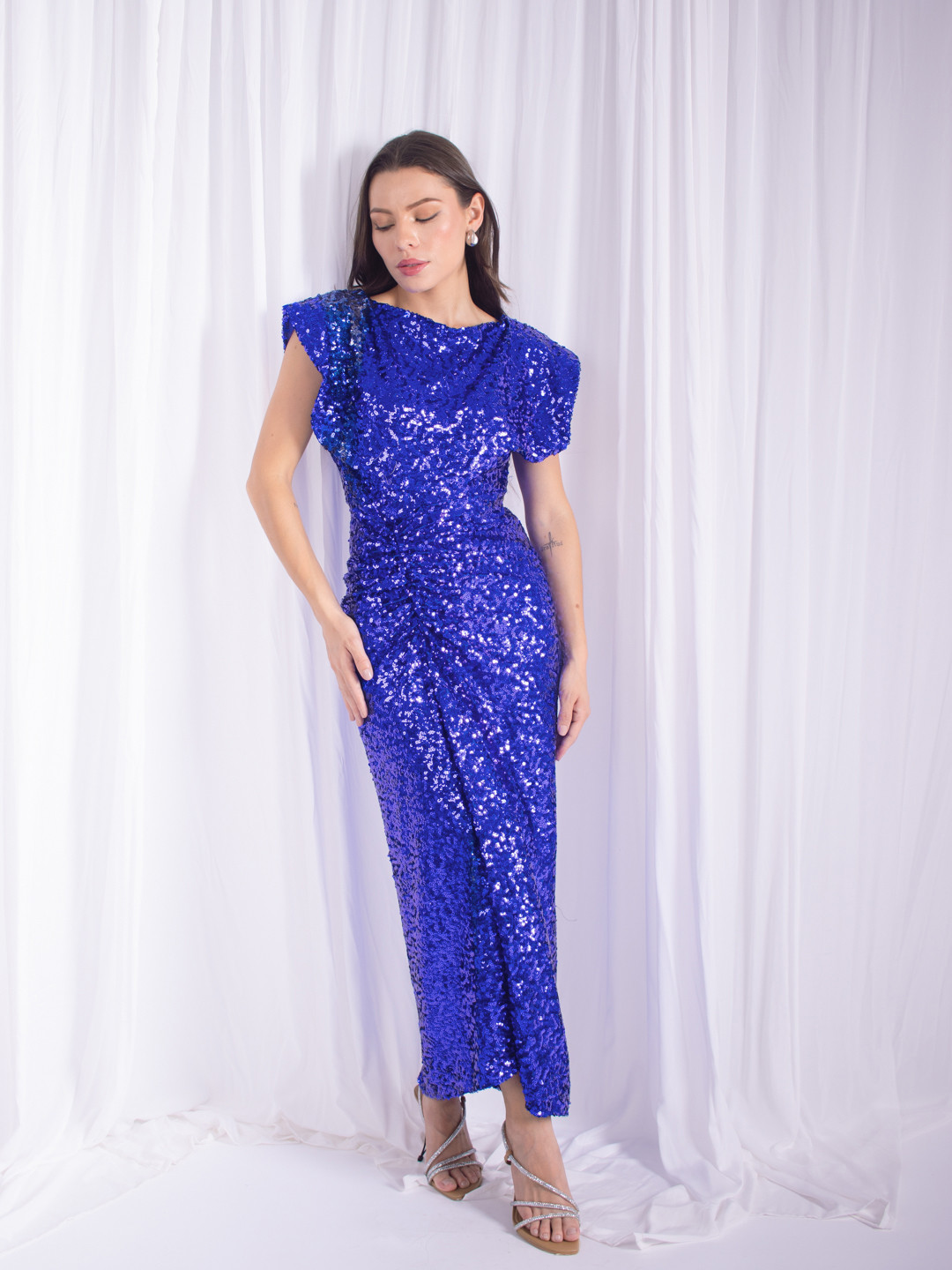 

Stylecast X Hersheinbox Sequined Ruched Midi Sheath Dress, Blue