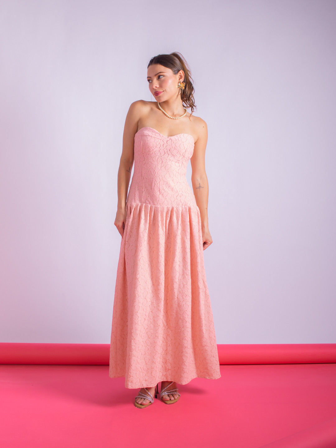 

Stylecast X Hersheinbox Lace Maxi Drop-Waist Dress, Peach