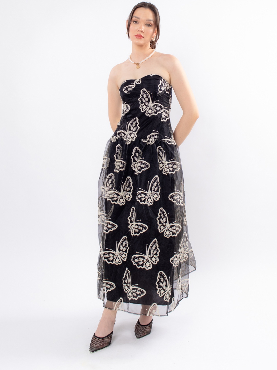 

Stylecast X Hersheinbox Embroidered Midi Drop-Waist Dress, Black
