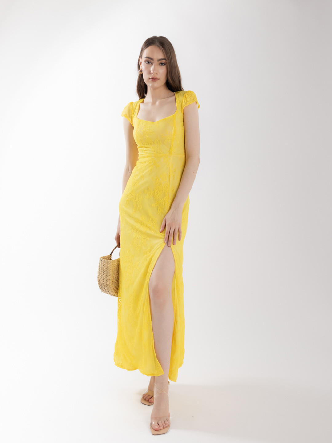 

Stylecast X Hersheinbox Floral Side Slit Lace Maxi Dress, Yellow