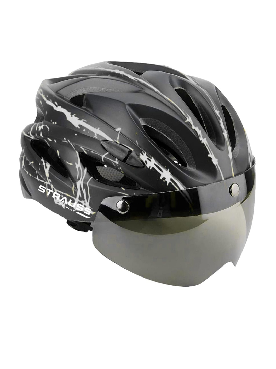 

STRAUSS Cycling Open Face Helmet With Magnetic Goggles, Black