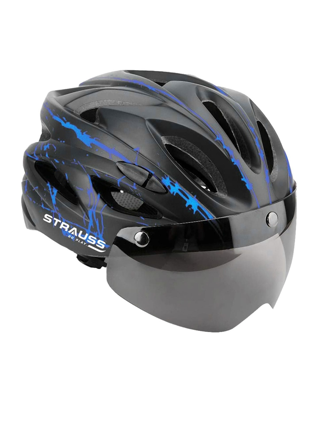 

STRAUSS Unisex Open Face Cycling Helmet With Magnetic Goggles, Blue