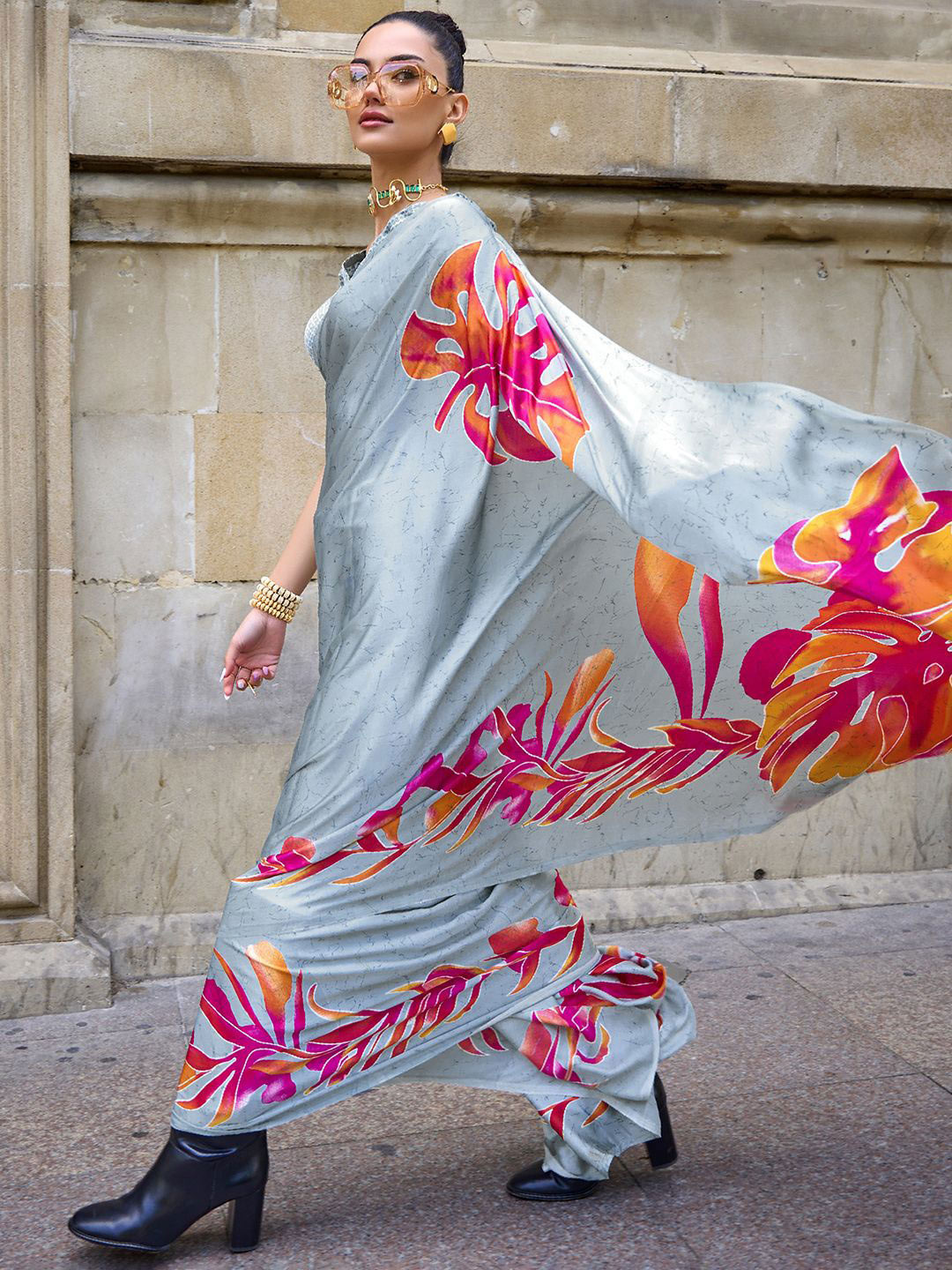 

Sangria Printed Saree, Blue