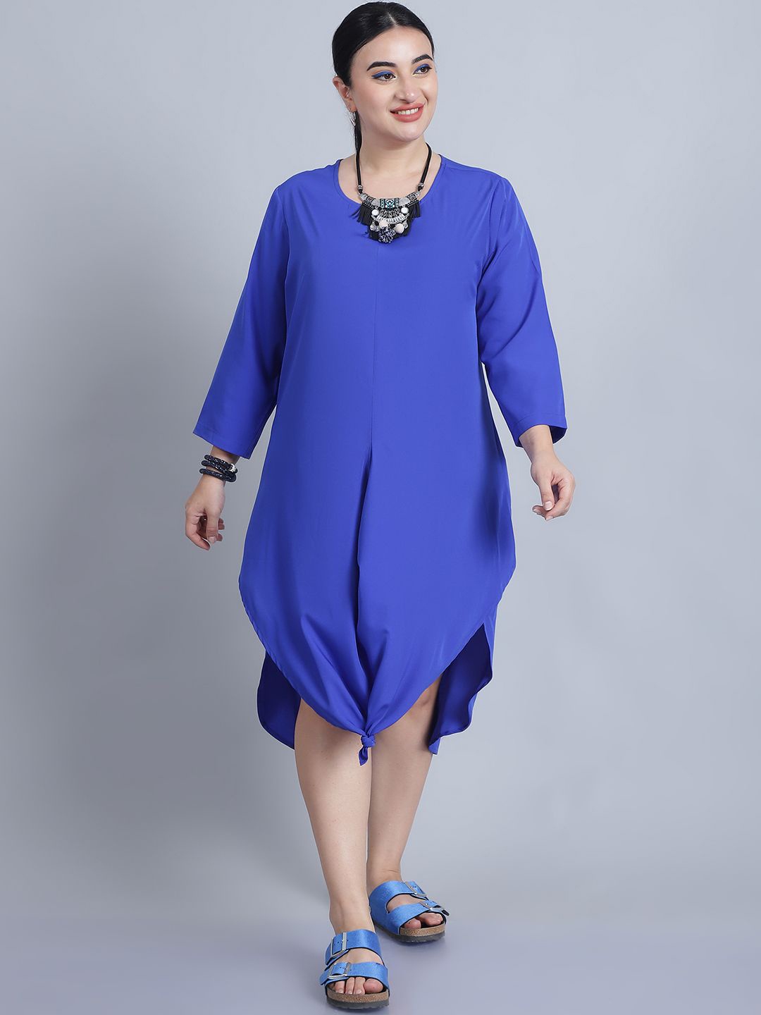 

Baawri Round Neck A-Line Midi Dress, Blue