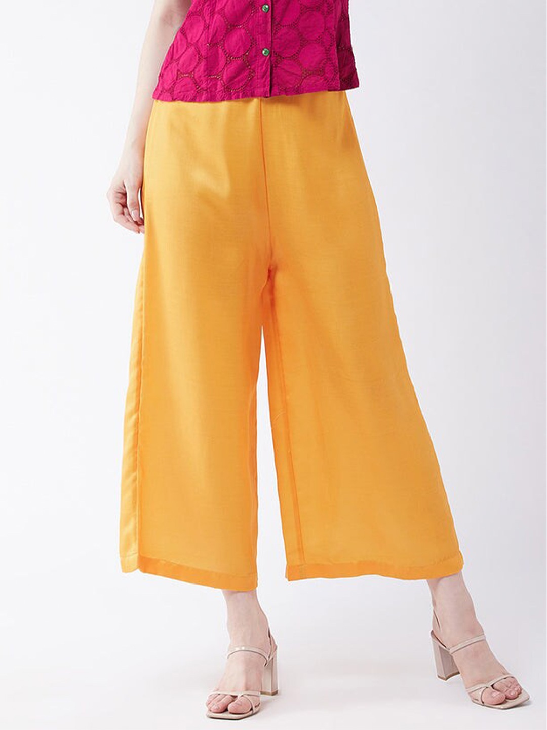 

Pannkh Women Flared Palazzos, Yellow