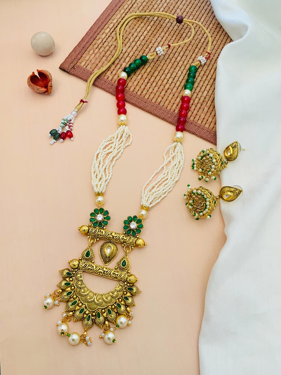 

ABDESIGNS Gold-Plated Kundan Meenakari Jewellery Set