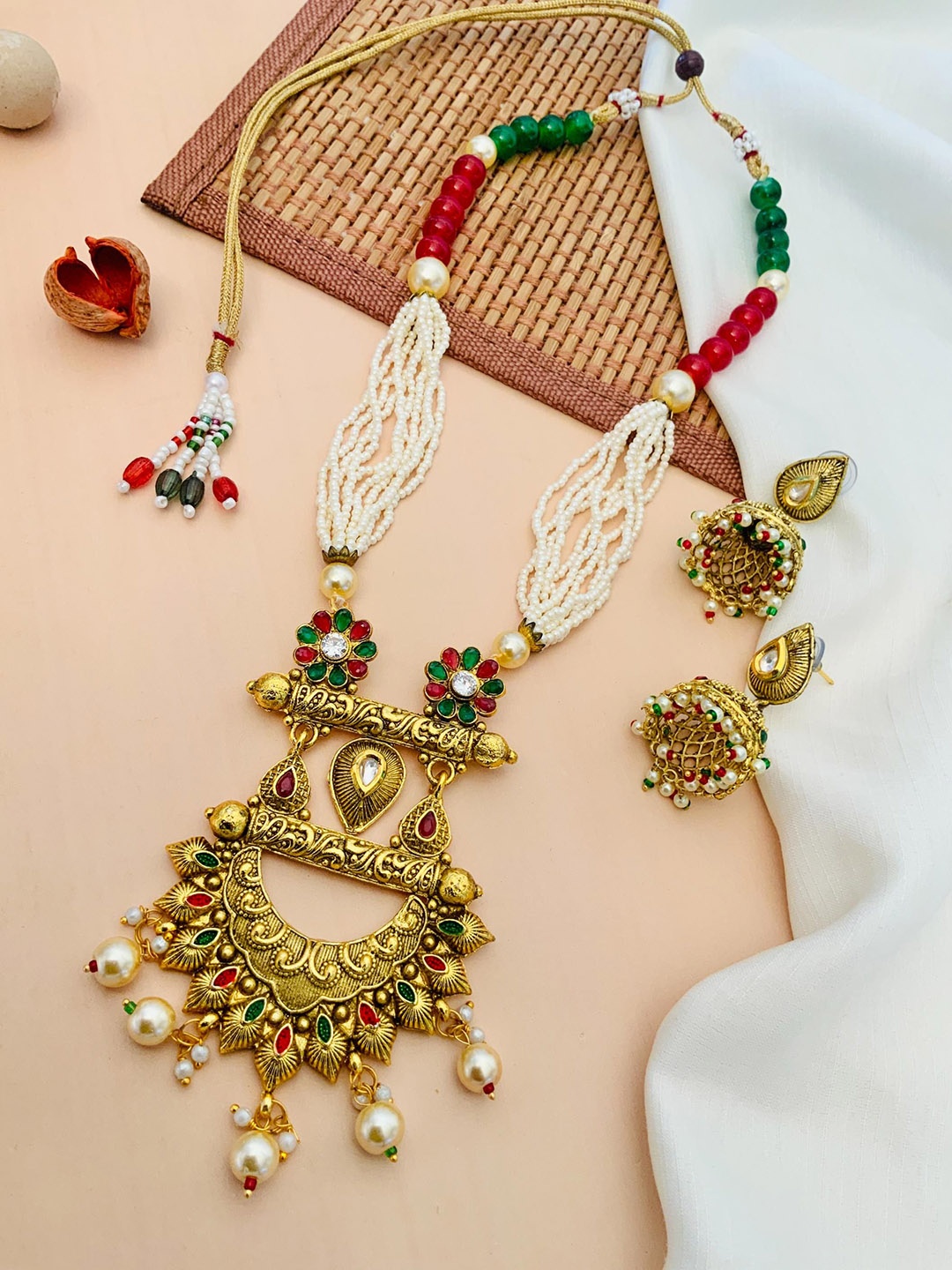 

ABDESIGNS Gold-Plated Meenakari Beaded Jewellery Set