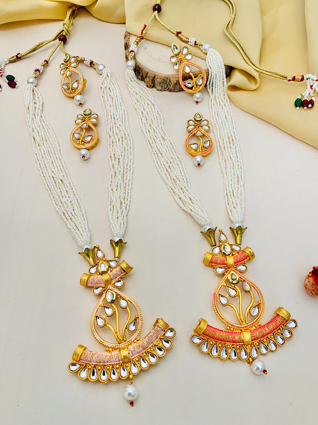 

ABDESIGNS Set Of 2 Gold-Plated Kundan Studded & Beaded Jewellery Set