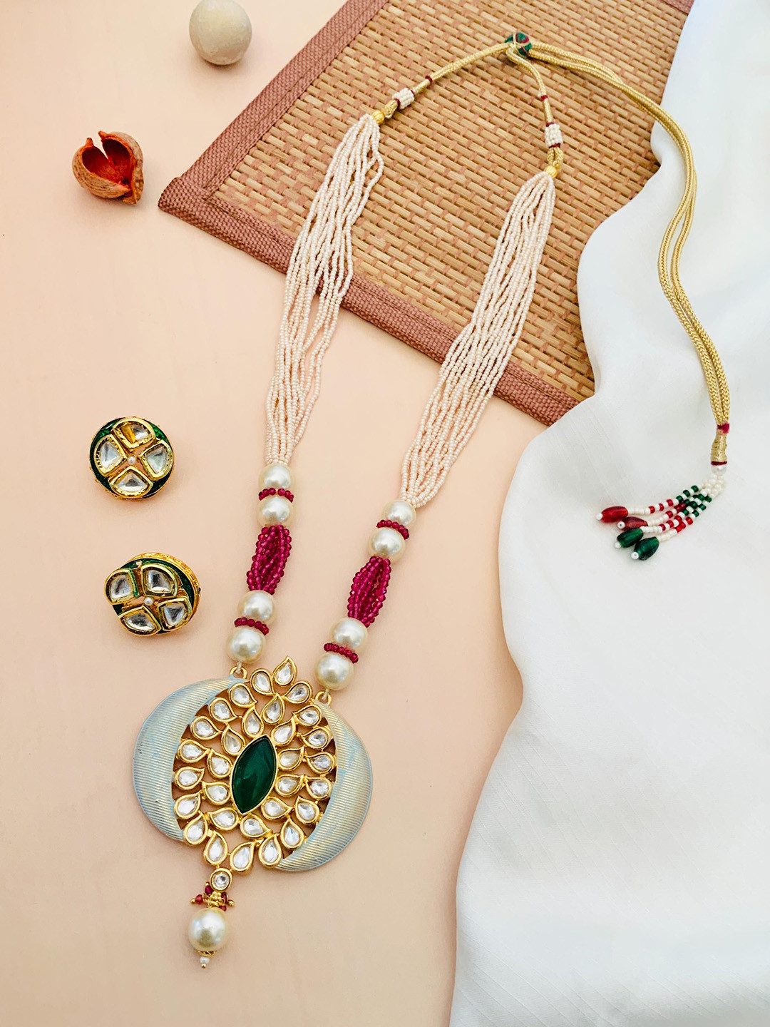 

ABDESIGNS Gold-Plated Stones-Studded & Beaded Meenakari Jewellery Set