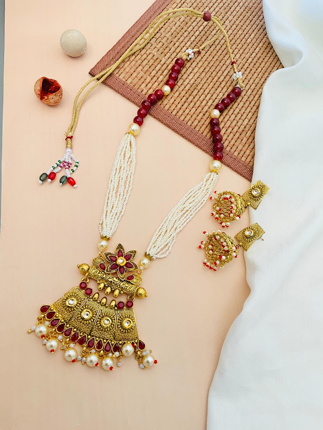 

ABDESIGNS Gold Plated Stones Studded & Beaded Jewellery Set