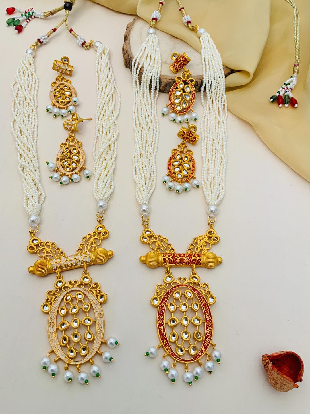 

ABDESIGNS Set Of 2 Gold-Plated Kundan-Studded & Beaded Meenakari Jewellery Set