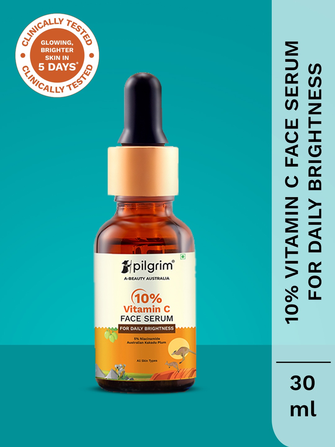 

Pilgrim 10% Vitamin C Face Serum with Niacinamide & Kakadu Plum - 30 ml, Orange