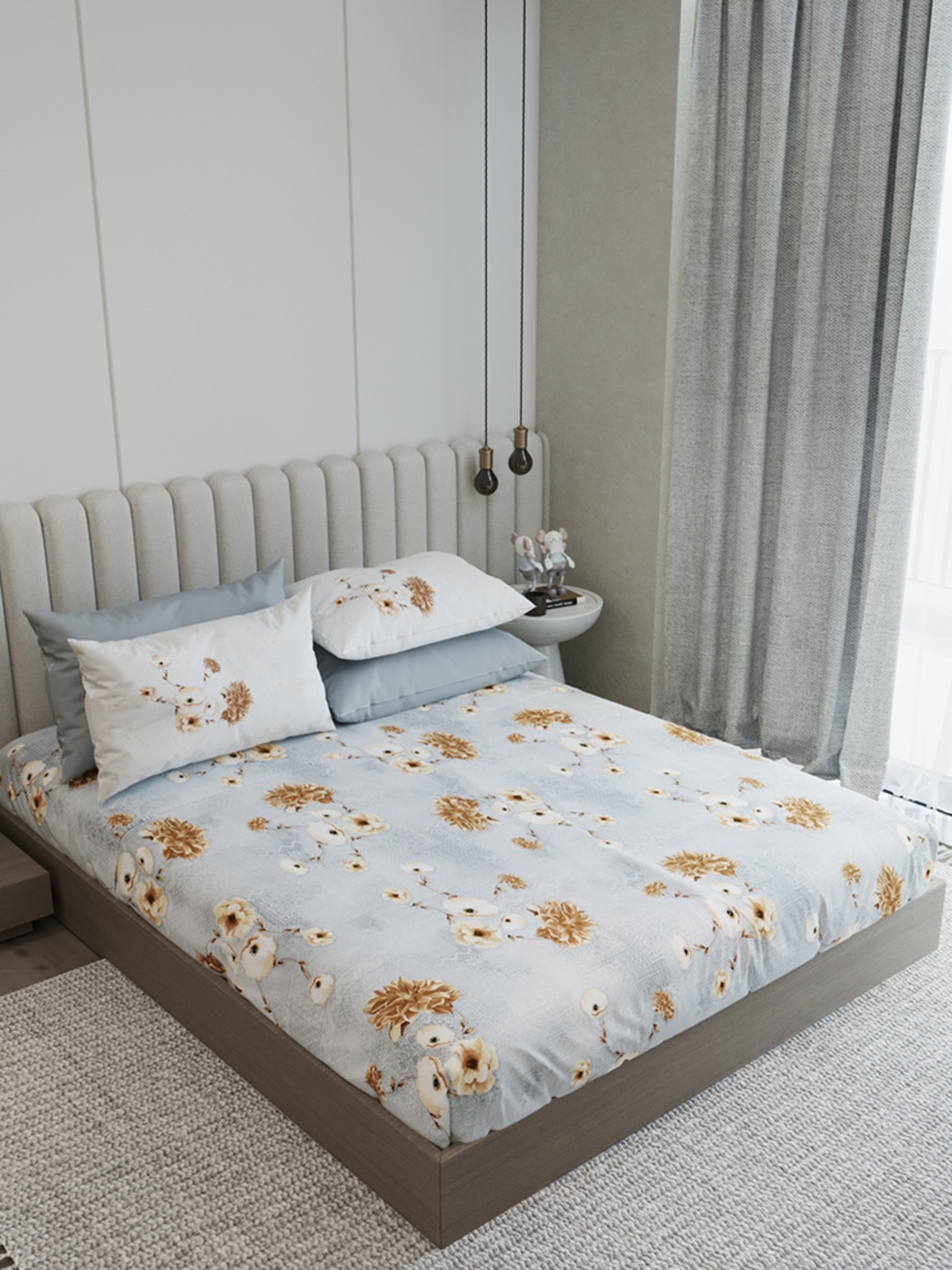

LABHAM Teal & White Ethnic Motifs 210 TC King Bedsheet with 2 Pillow Covers