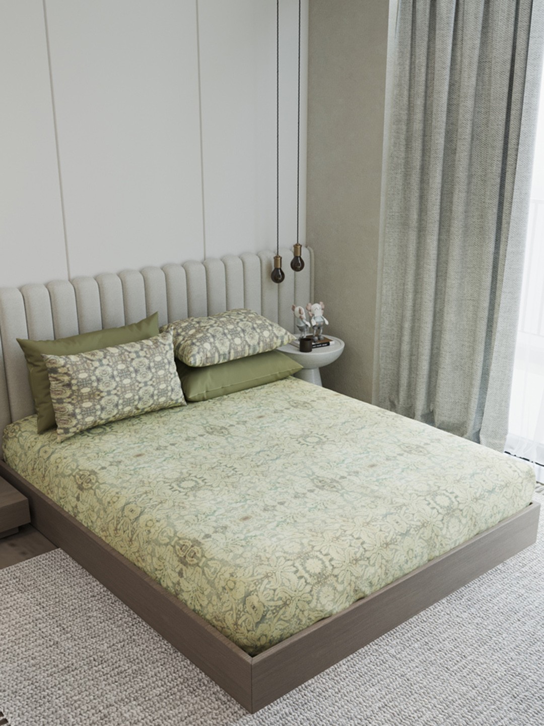 

LABHAM White & Brown Floral 210 TC King Bedsheet with 2 Pillow Covers