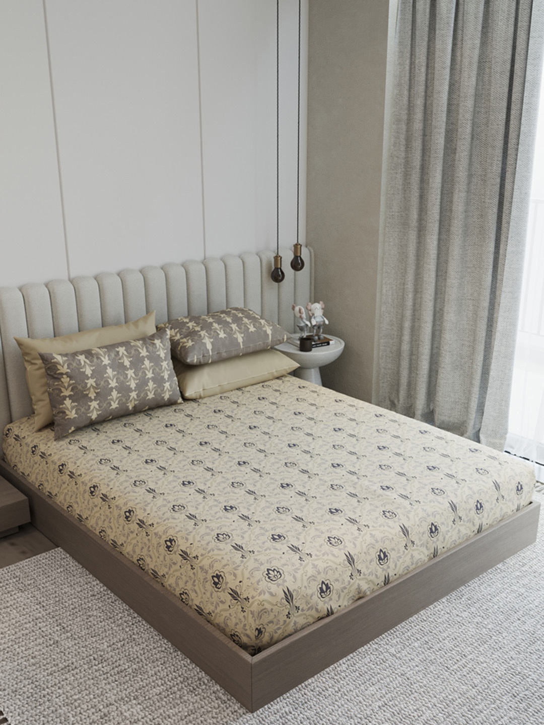 

LABHAM Blue & Cream Floral 210 TC King Bedsheet with 2 Pillow Covers