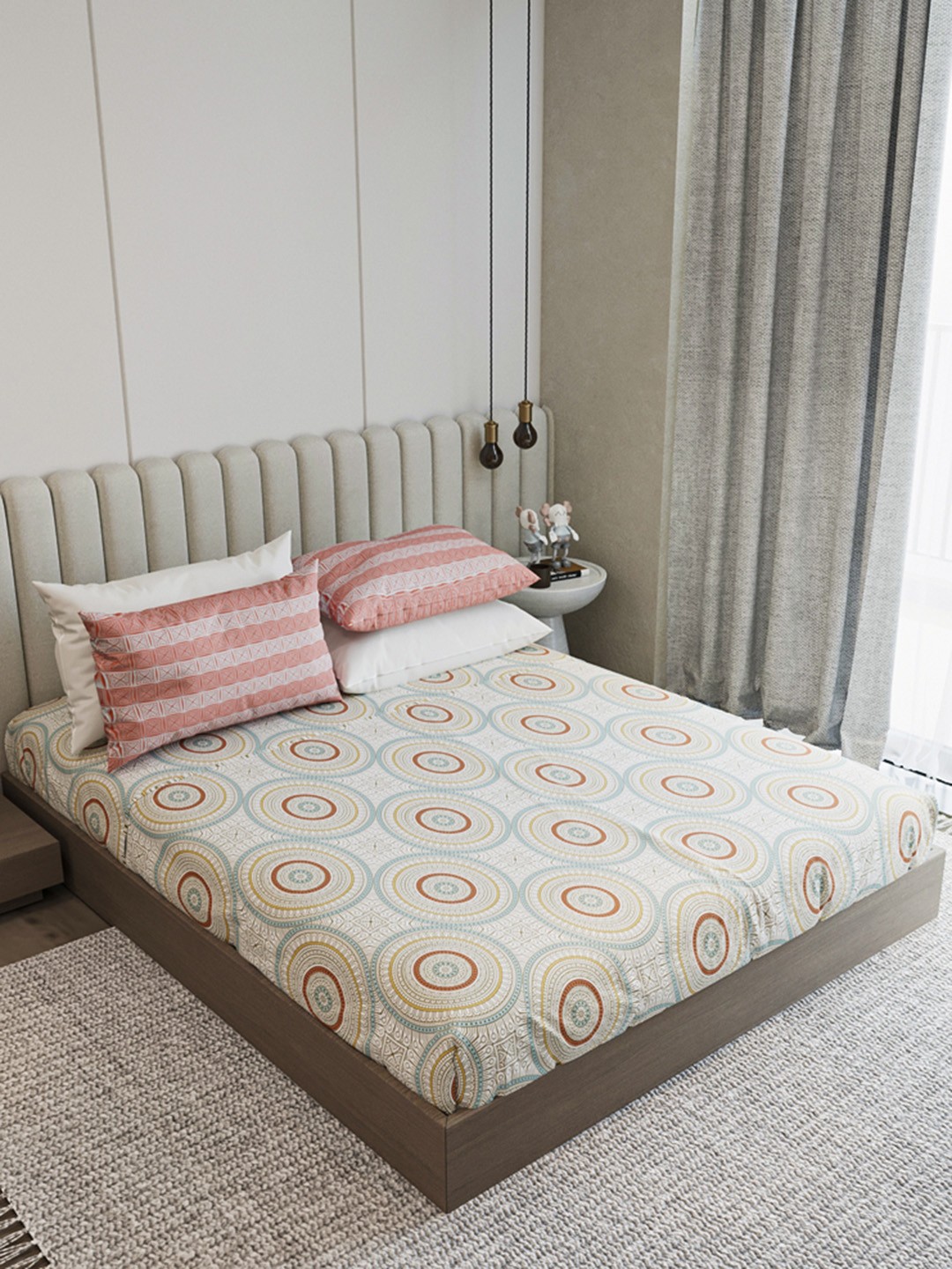 

LABHAM Beige & Brown Ethnic Motifs 210 TC King Bedsheet with 2 Pillow Covers