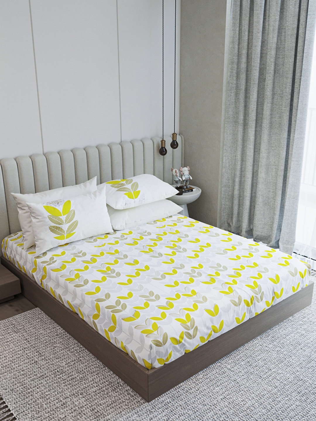 

LABHAM Yellow & White Floral 210 TC King Bedsheet with 2 Pillow Covers