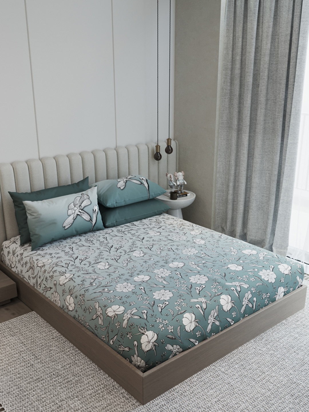 

LABHAM Olive Green & Cream Ethnic Motifs 210 TC King Bedsheet with 2 Pillow Covers