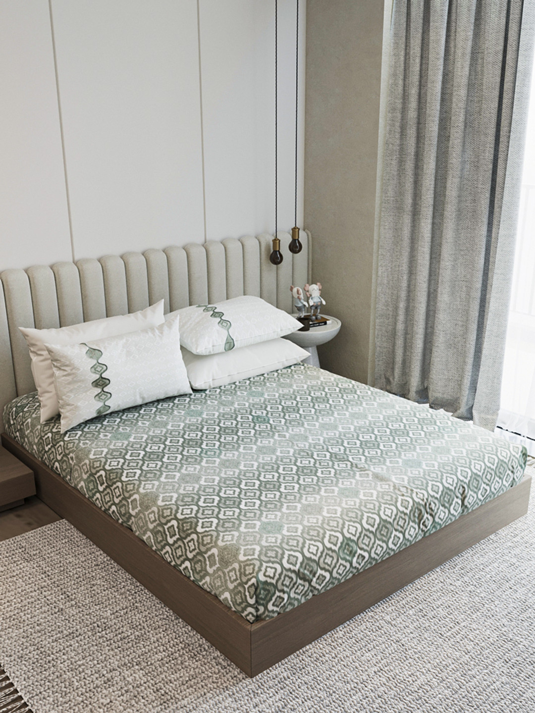 

LABHAM Grey & Blue Floral 210 TC King Bedsheet with 2 Pillow Covers