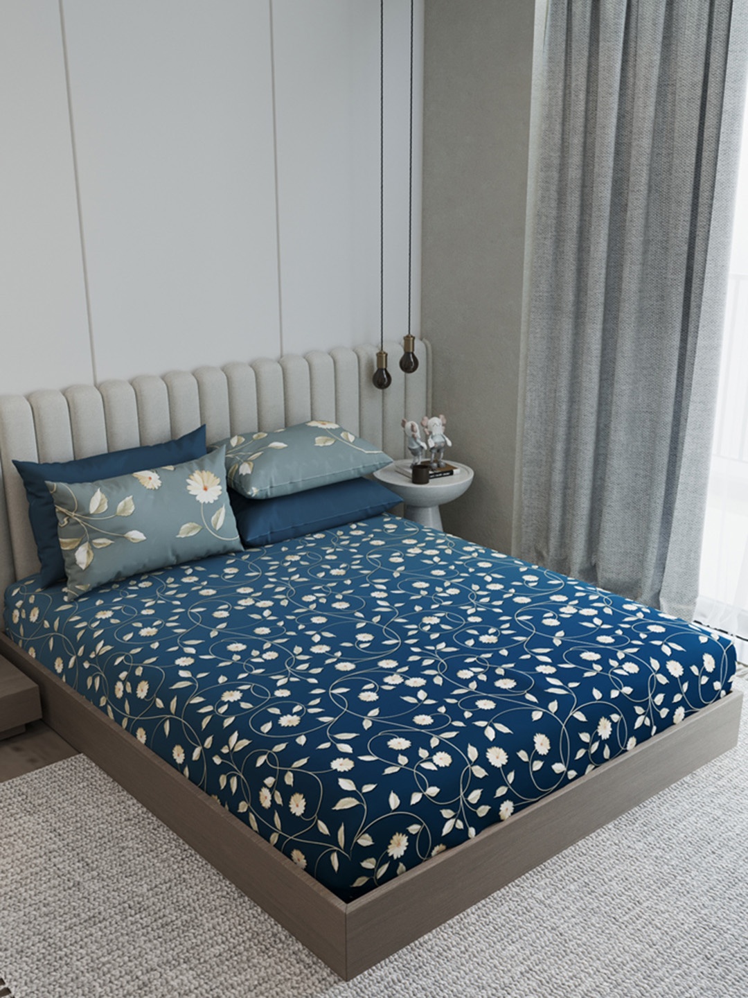 

LABHAM White & Grey Ethnic Motifs 210 TC King Bedsheet with 2 Pillow Covers