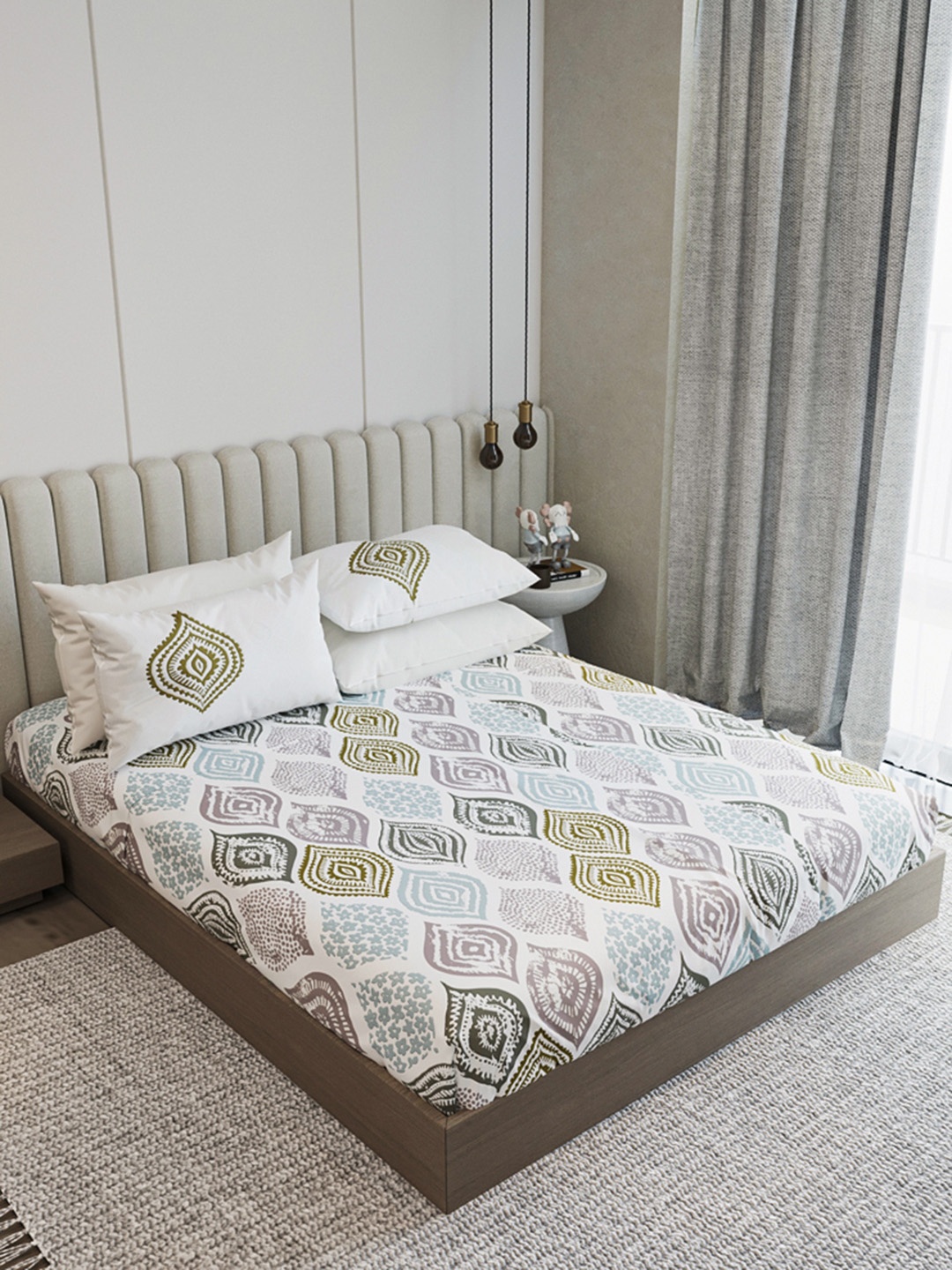 

LABHAM White & Blue 210 TC King Bedsheet with 2 Pillow Covers