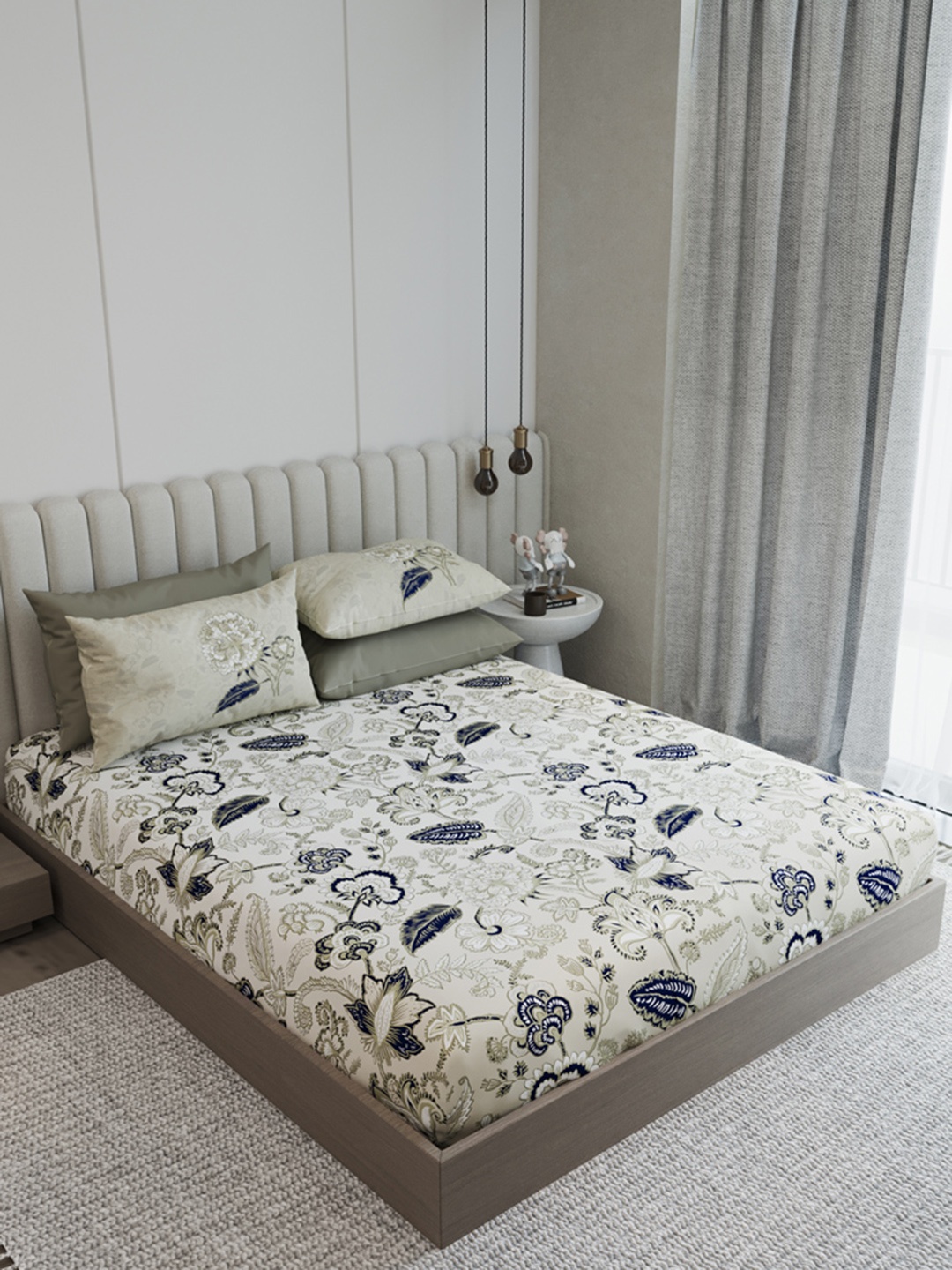 

LABHAM Copper-Toned & White Ethnic Motifs 210 TC King Bedsheet with 2 Pillow Covers