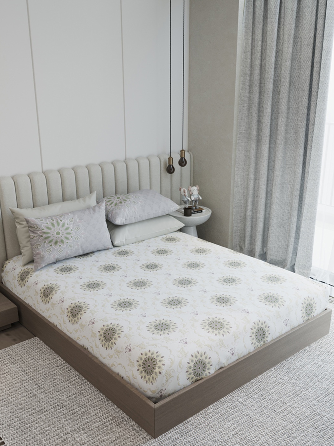 

LABHAM Camel Brown & Grey Ethnic Motifs 210 TC King Bedsheet with 2 Pillow Covers
