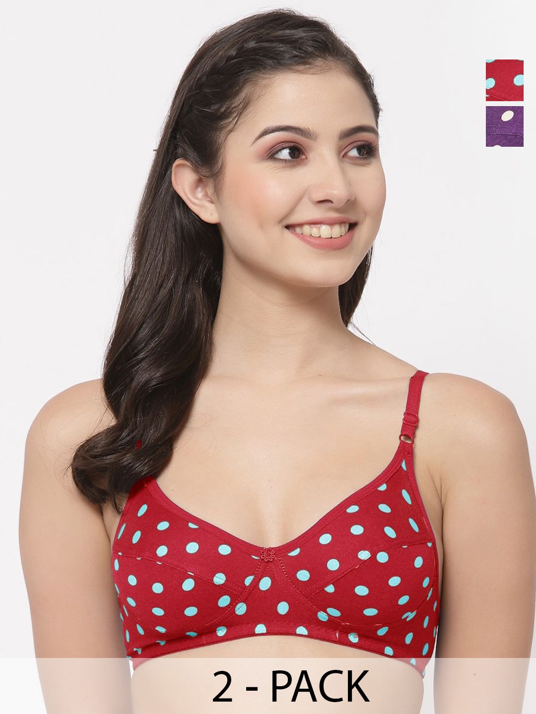 

Docare Pack of 2 Polka Dot Printed Full Coverage Everyday Bra-All Day Comfort, Purple