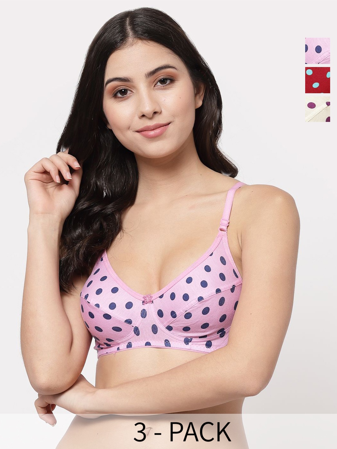 

Docare Pack Of 3 Polka Dots Full Coverage Non Padded Everyday Bra-All Day Comfort, Yellow