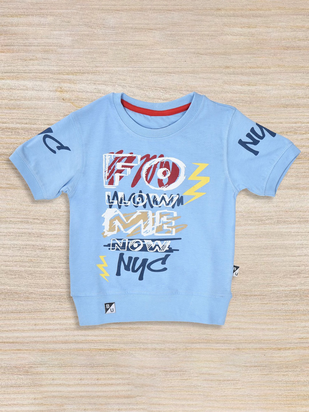 

BAESD Boys Round Neck Typography Pure Cotton T-shirt, Blue
