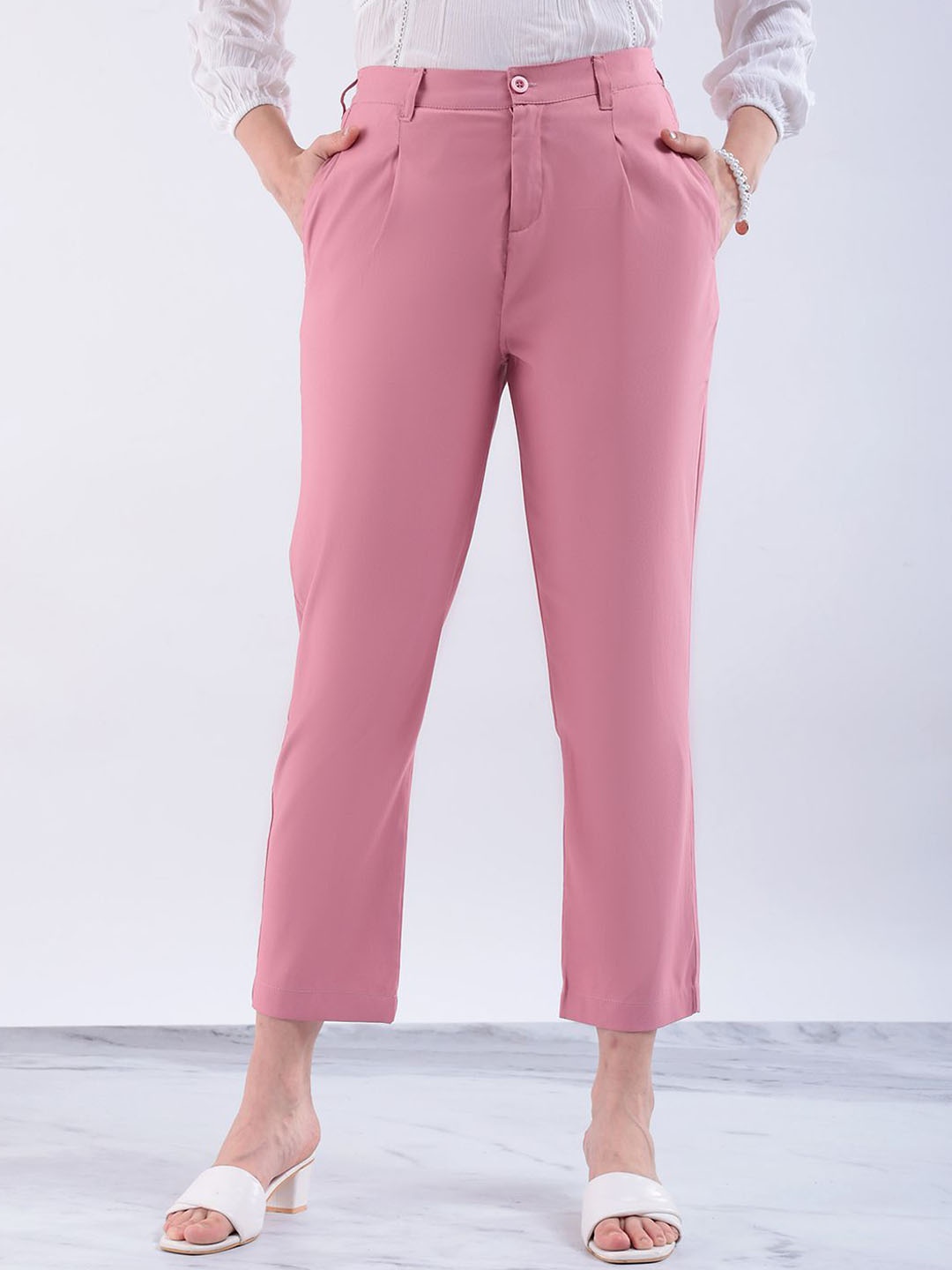 

Freehand by The Indian Garage Co Women Straight Fit Cropped Trouser, Pink