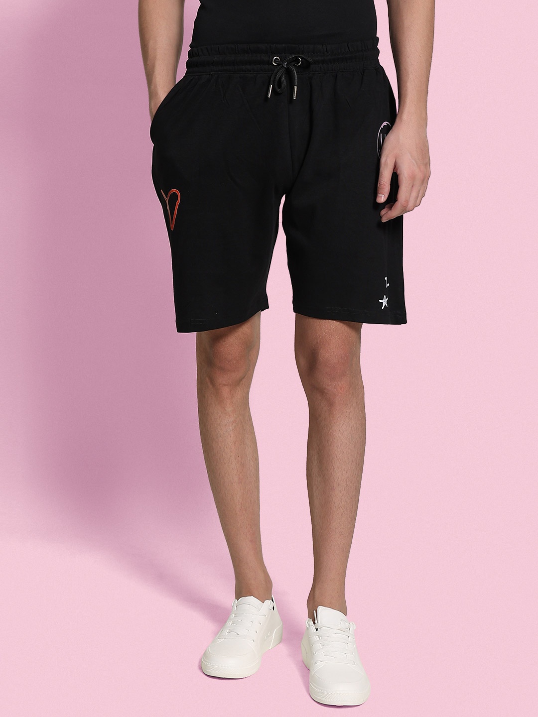 

Bene Kleed Men Conversational Printed Mid-Rise Oversized Fit Pure Cotton Shorts, Black