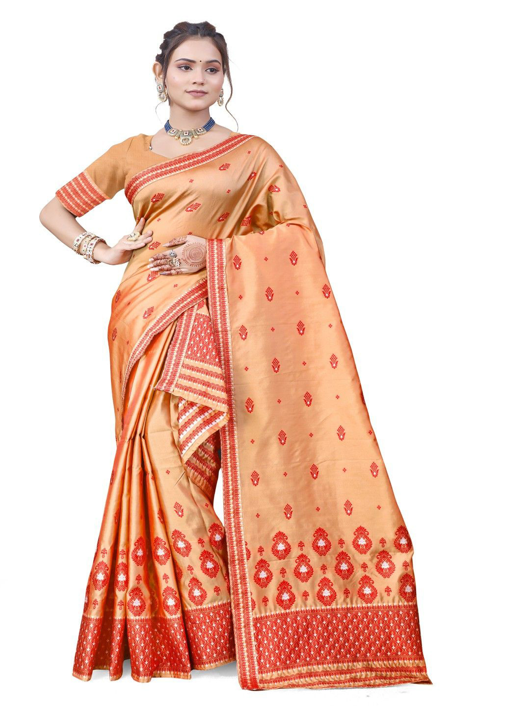 

Skiran's Assamese Mekhela Chador Woven Design Saree, Pink